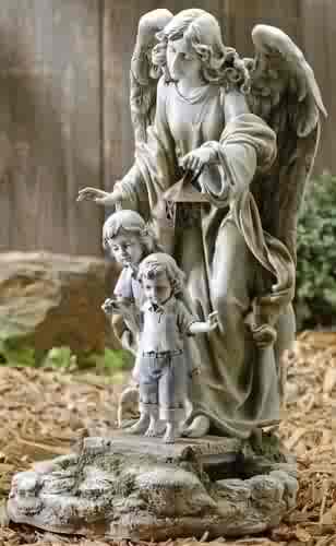 20" Solar Powered Guardian Angel With Children Figurine